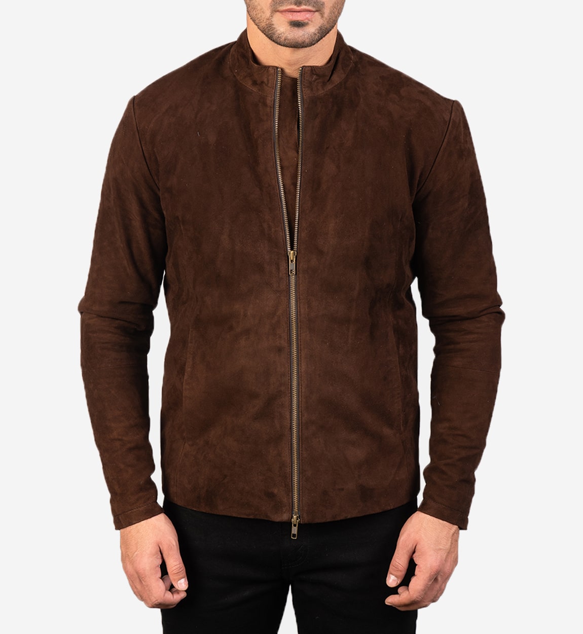 Men's Charcoal Mocha Suede Biker Leather Jacket