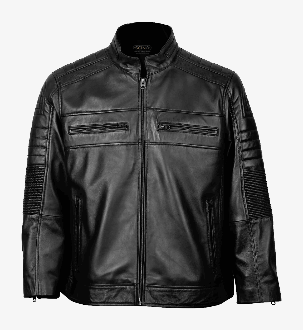 Men's Black Classic Slim Fit Cafe Racer Motorcycle Leather Jacket