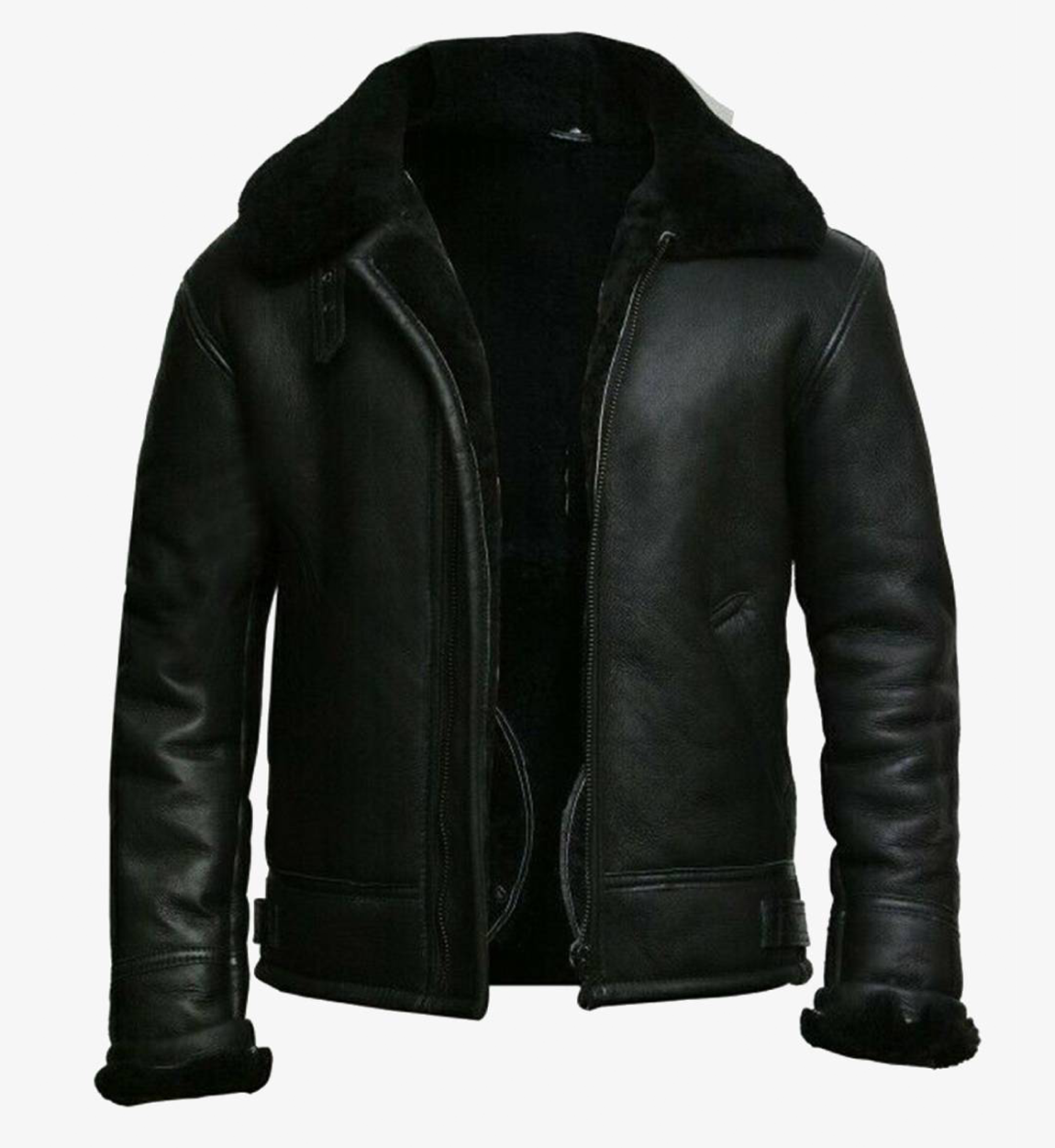 Men's RAF Aviator Black Fur Collar B3 Bomber Leather Jacket